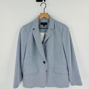 Talbots Blue White Seersucker Blazer Size 12P Preppy Pinstripe Coastal Nautical